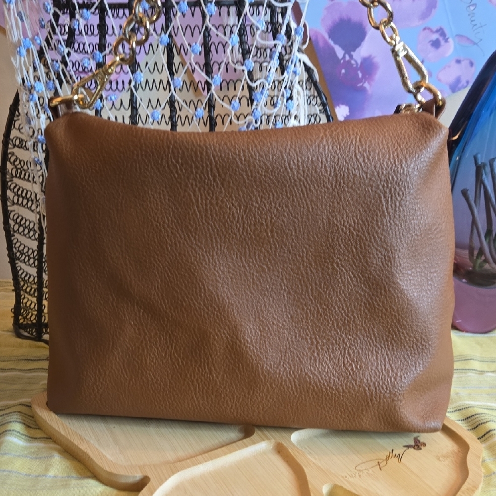 Steve Madden Tan Leatherette Chain-Accent Shoulder Bag - Picture 4 of 11